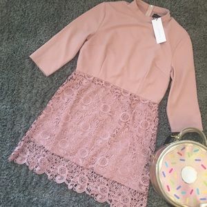 NWT Stunning dusty pink crochet lace dress.